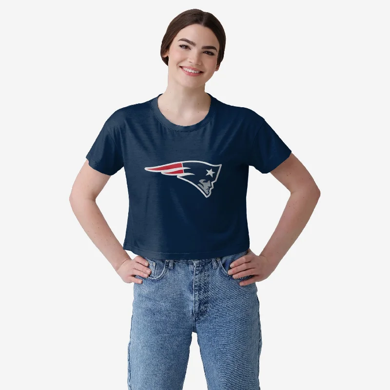 New England Patriots Womens Solid Big Logo Crop Top Chenille Fabric Brocade Fabric Lace Fabric