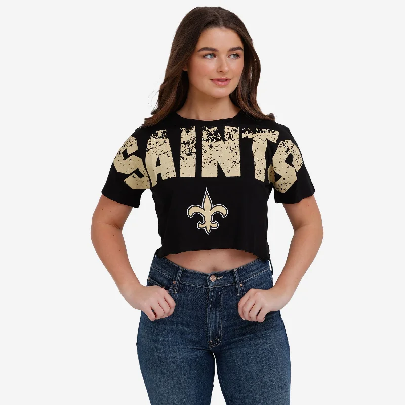 New Orleans Saints Womens Distressed Wordmark Crop Top Elegant Classic Vintage