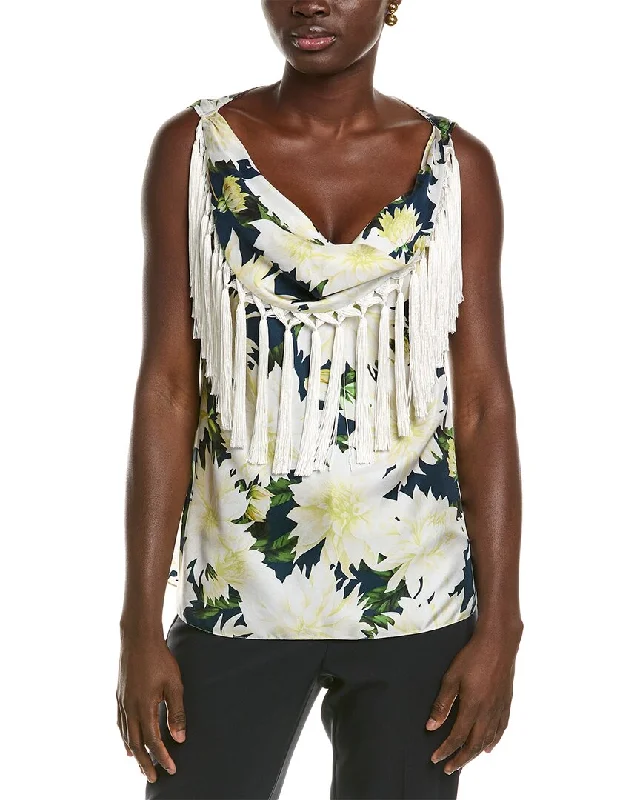 Oscar de la Renta Dahlia Silk Twill Tank lace back tank