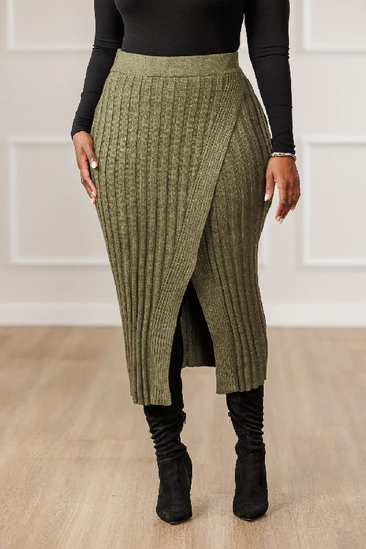 Nicole Sweater Knit Pencil Skirt - Olive Wool Fabric Cashmere Fabric Tweed Fabric