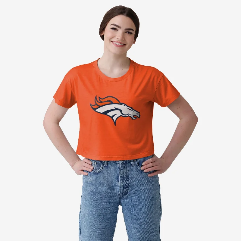 Denver Broncos Womens Solid Big Logo Crop Top Anti-Pilling Machine Wash Handmade