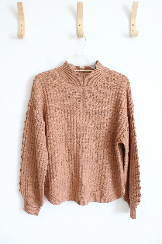 Democracy Tan Shimmer Mock Neck Sweater | M Plaid Sweater Polka Dot Checkered