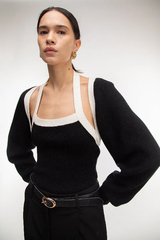 CONTRAST TRIM KNIT BOLERO AND TANK SET sexy tank top