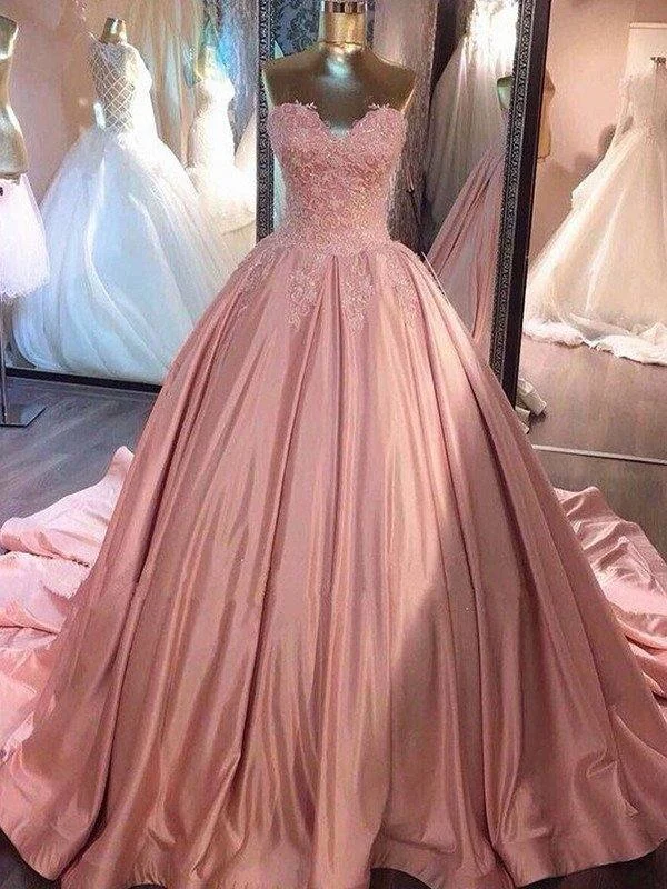 Ball Gown Sleeveless Sweetheart Court Train Lace Satin Dresses Tunics Hiking breathable