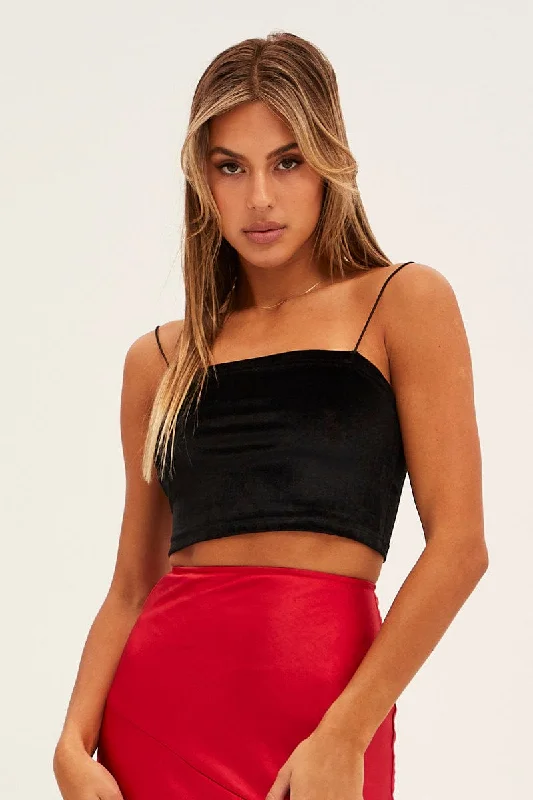 Black Velour Singlet Lounge Crop Top Cozy Warm Stylish