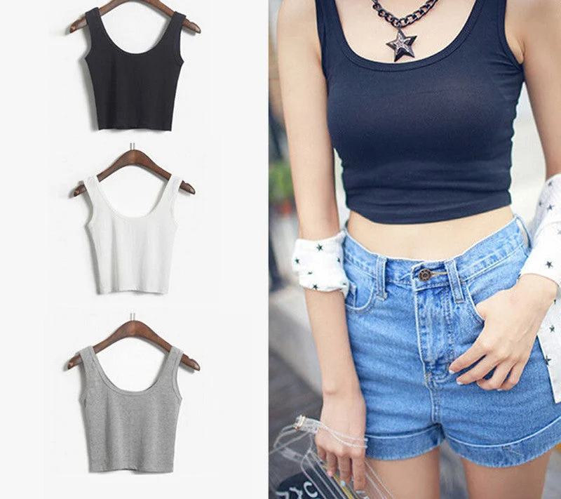 Sexy Crop Top Cropped Vintage Tops Tank Bustier Tanks Sleeveless Vest Women's Shirt Camisole 7 Colors Spandex Blend Rayon Blend Denim Blend