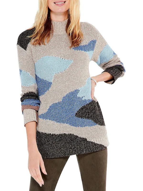 Winter Waves Womens Mock Neck Shirt Tunic Sweater Satin Fabric Silk Fabric Chiffon Fabric