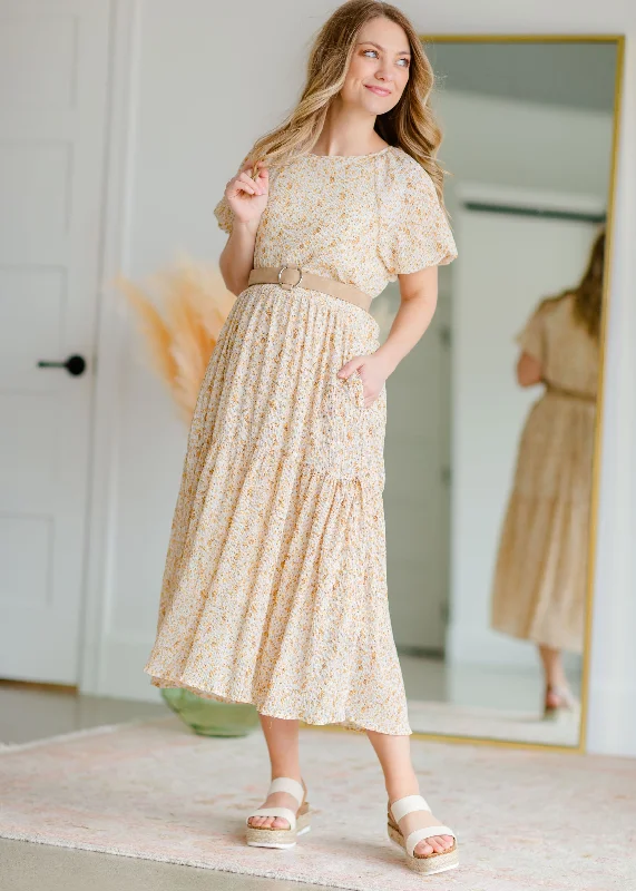 Balloon Sleeve Yellow Textured Dress - FINAL SALE Tunics Party sparkling