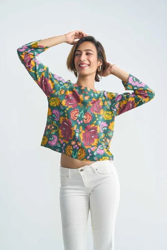 Gypsy Rose Crop Top (Ganja Green) Satin Blend Silk Blend Wool Blend