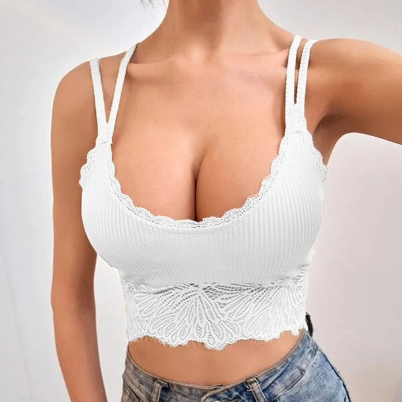Advbridge Backless Lace Camisole Backless Crop Top  Ladies Summer Vintage Sexy Sweet Vest Solid Color Simple Top Women's Underwear Houndstooth Herringbone Solid