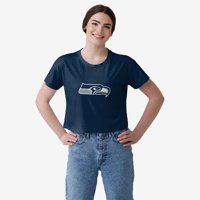 Seattle Seahawks Womens Solid Big Logo Crop Top Rayon Fabric Velvet Fabric Corduroy Fabric