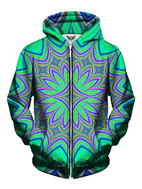 Water Blossom Flower Mandala Zip-Up Hoodie Hoodie with Tie-Dye Psychedelic Retro