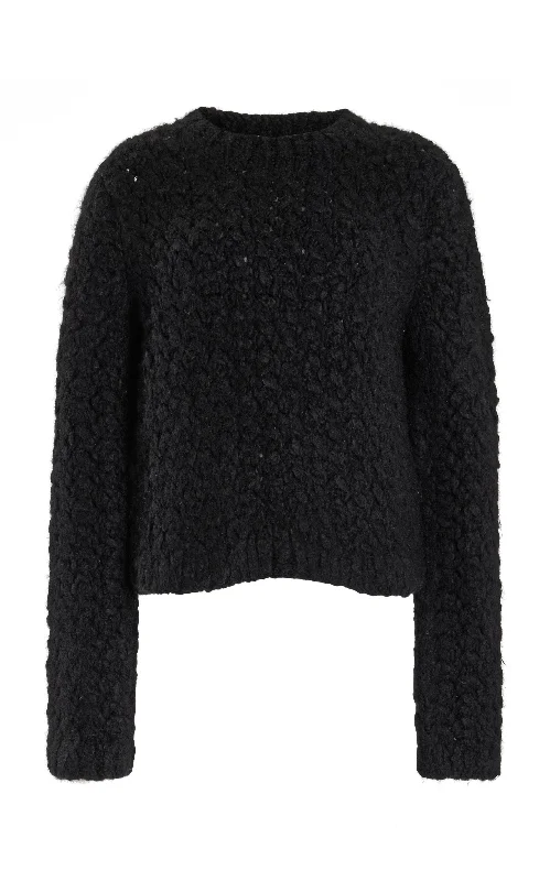 Bower Knit Sweater in Black Welfat Cashmere Glossy Satin Silk