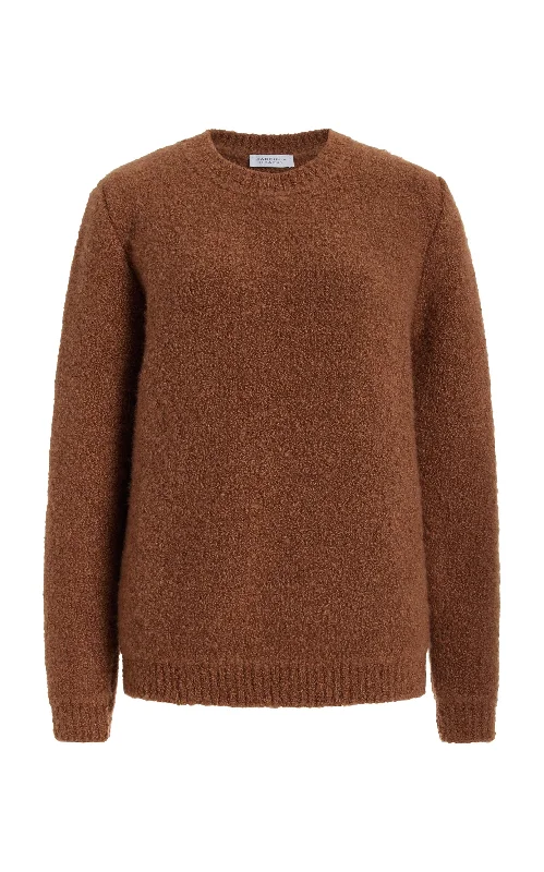 Philippe Knit Sweater in Cognac Cashmere Silk Boucle Bright Pastel Dark