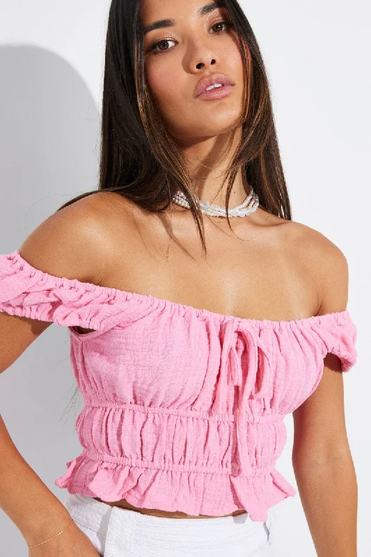 Pink Crop Top Short Sleeve Summer Crop Top Casual Short Sleeve
