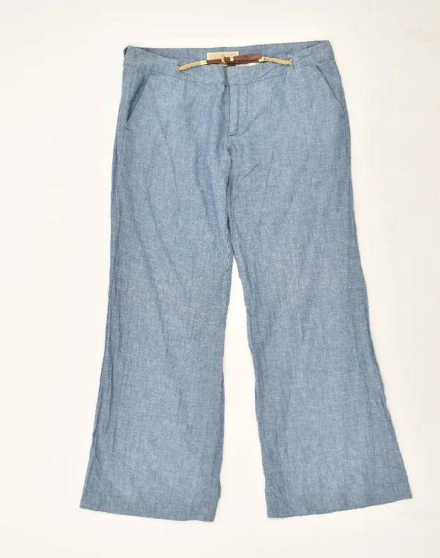 MICHAEL KORS Womens Wide Leg Chino Trousers US 6 Medium W32 L32 Blue Linen Trousers Leather Faux