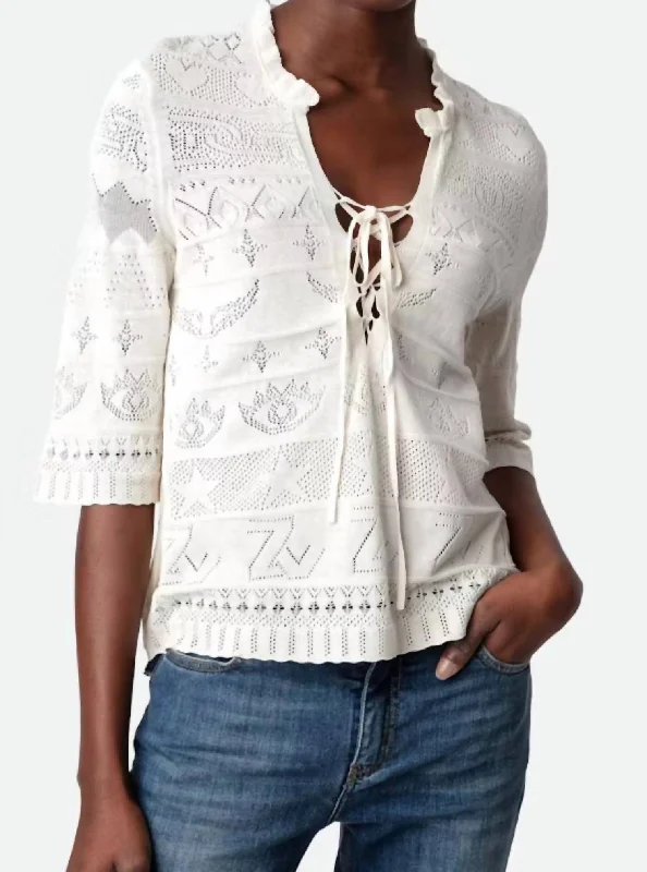 Taho Dentelle Sweater In Ecru Anti-Pilling Anti-Shrink Durable