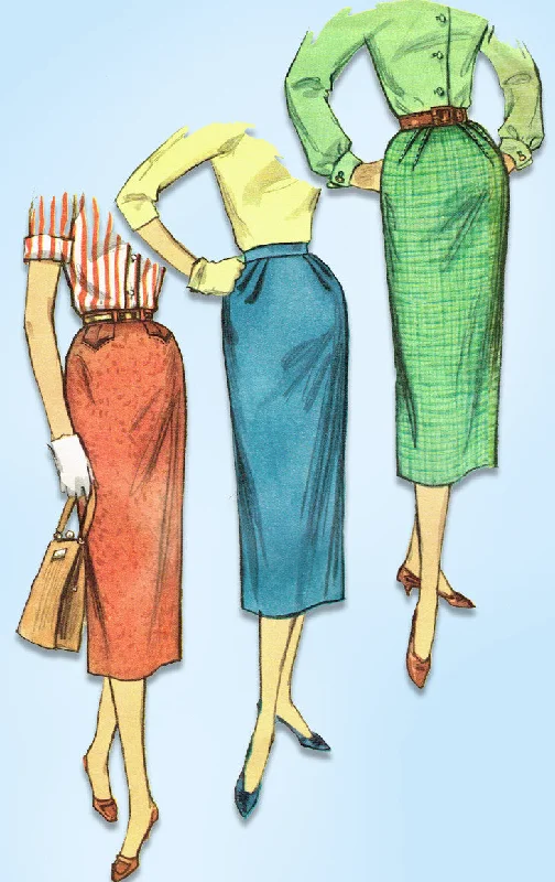 1950s Vintage Simplicity Sewing Pattern 2191 Easy Misses Slender Skirts Sz 23.5W low waist skirt