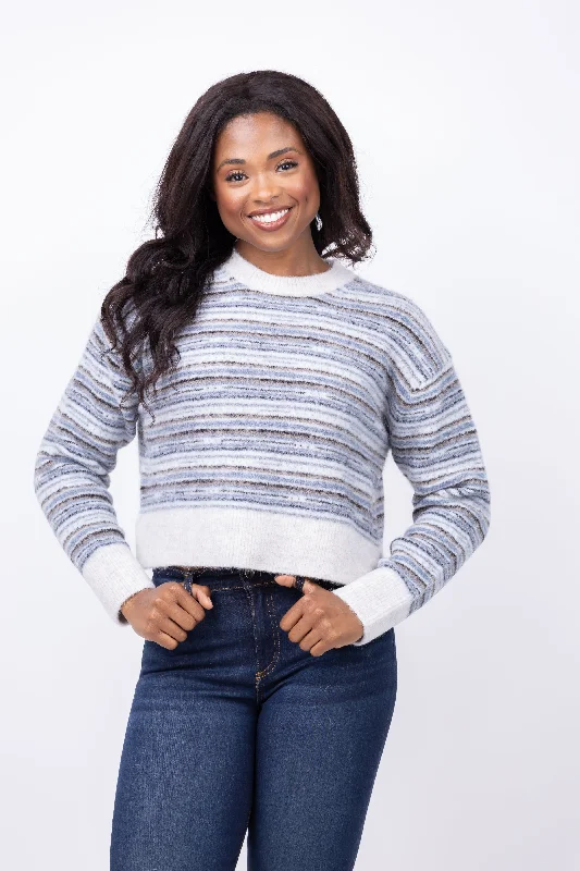 Tanya Taylor Striped Drew Knit Sweater in Salte Blue Multi Wool Sweater Cotton Sweater Cashmere Sweater