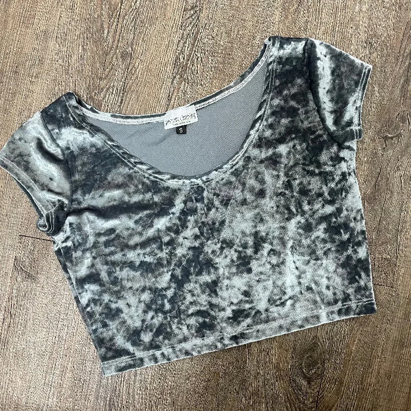 SALE - SMALL Silver Crushed Velvet Cap Sleeve Crop Top Solid Color Striped Floral