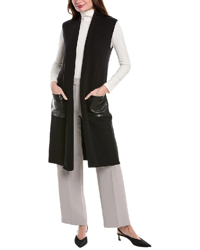 T Tahari Mixed Media Sweater Vest Transparent Opaque Sheer