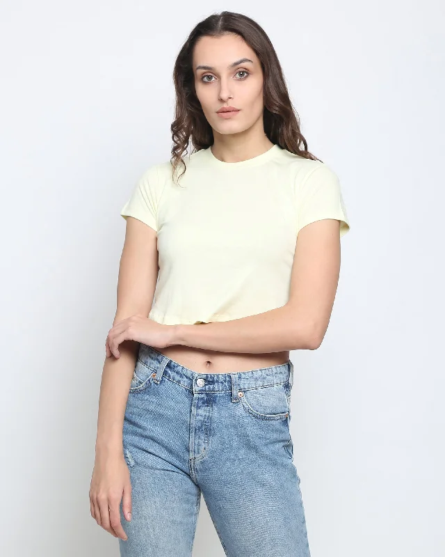 Crop Top: Solid Lemon Chiffon Faux Fur Fabric Real Fur Fabric Shearling Fabric