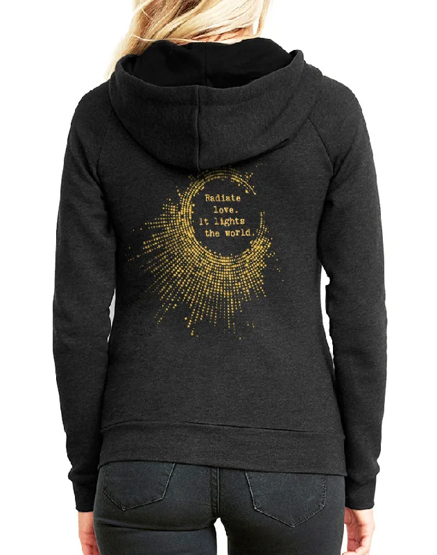 Women's Gold Shimmer Radiate Love Favorite Fleece Zip Hoodie Hoodie with Velcro Closure Adjustable Secure