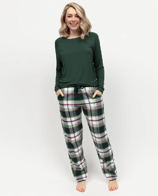 Forrest Green Slouch Jersey Top & Check Pyjama Set Pure White Jersey Tee