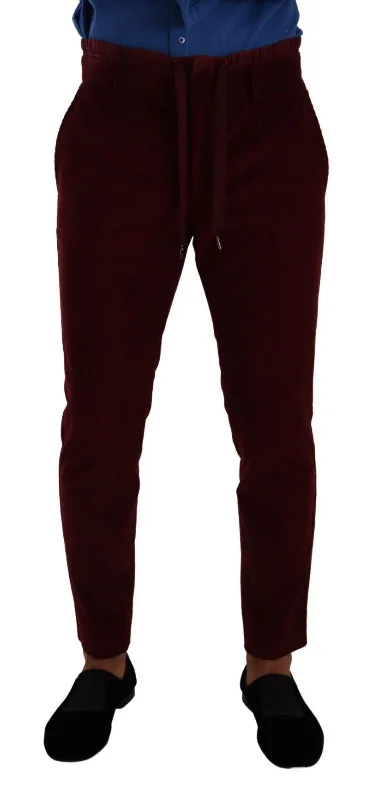 Elegant Bordeaux Velvet Dress Trousers Trousers Versatile Stylish