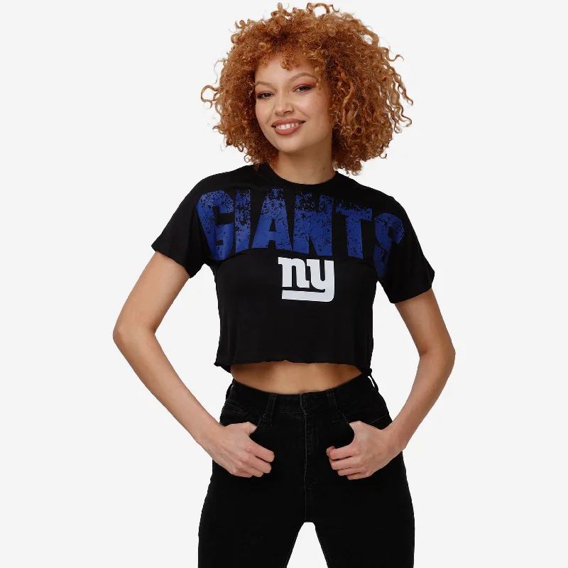 New York Giants Womens Distressed Wordmark Crop Top Fleece Fabric Down Fabric Feather Fabric