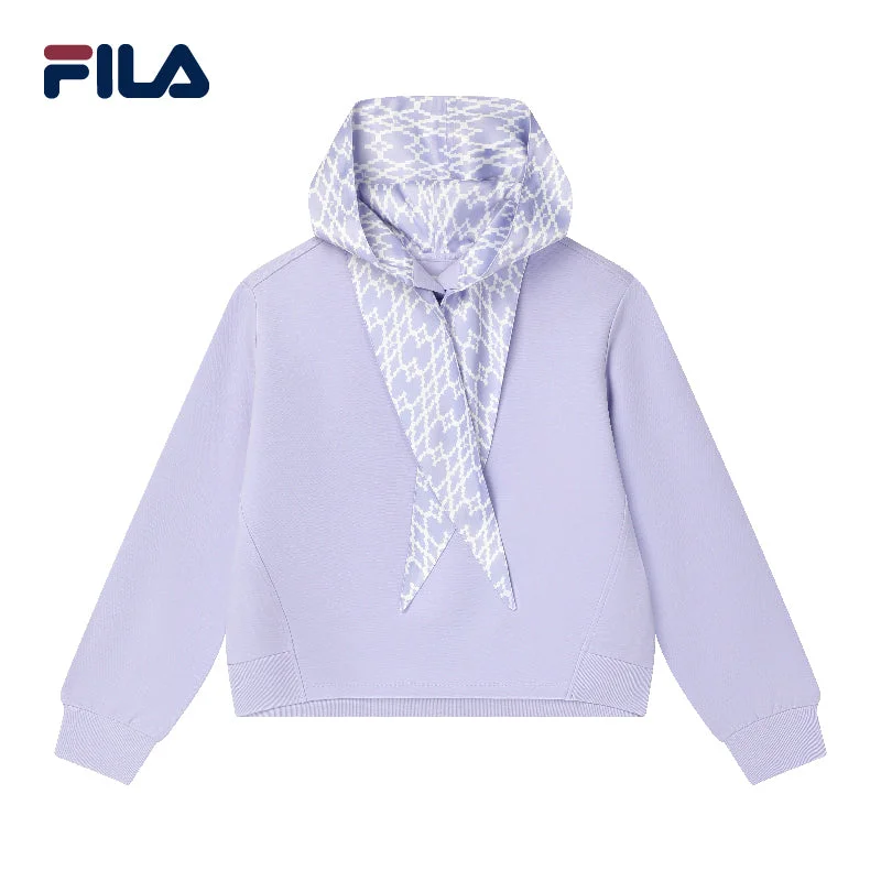 FILA CORE Women's WHITE LINE EMERALD Hooded Sweater in Purple Fitted Loose Oversized