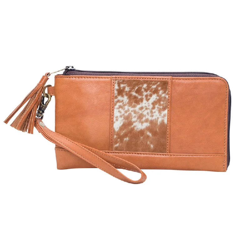 Dallas Clutch Wallet - Jersey Hairon & Tan Leather Textured Jersey Blouse