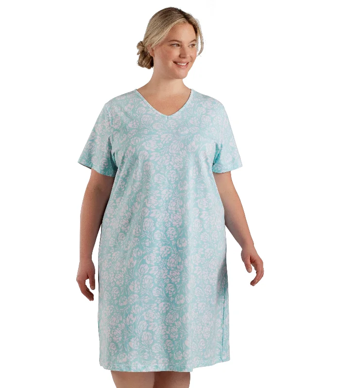 Stretch Naturals Lite Dress Spring Blue Floral Print - FINAL SALE Cowl Neckline Elegant