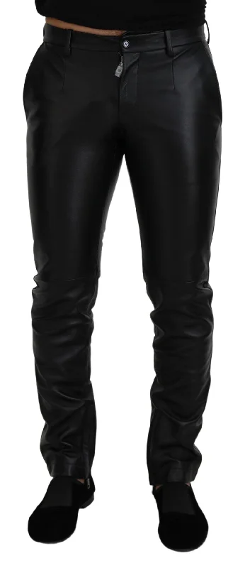 Elegant Black Agnello Trousers For Men Trousers High Rise Slim Fit