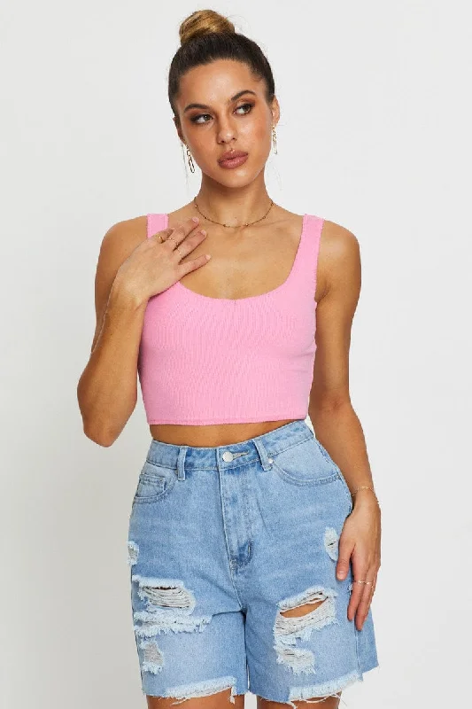 Pink Crop Top Zippered Front Buttoned Front Snap Front