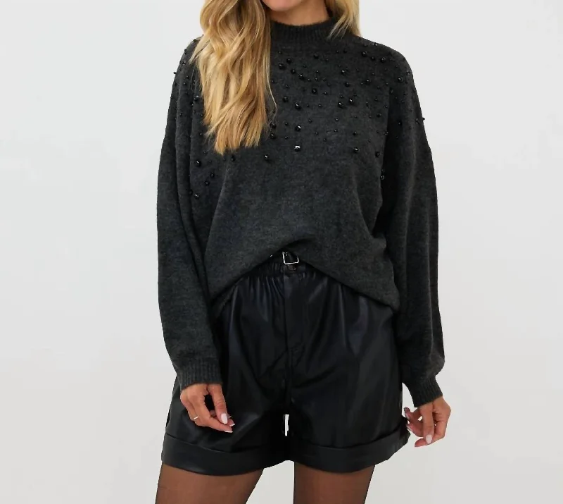 Pearl Beaded Sweater In Dark Grey Wool Sweater Cotton Sweater Cashmere Sweater