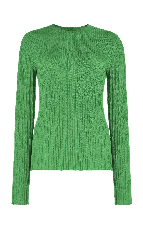 Browning Knit Sweater in Peridot Green Cashmere Silk Tailored Straight A-Line