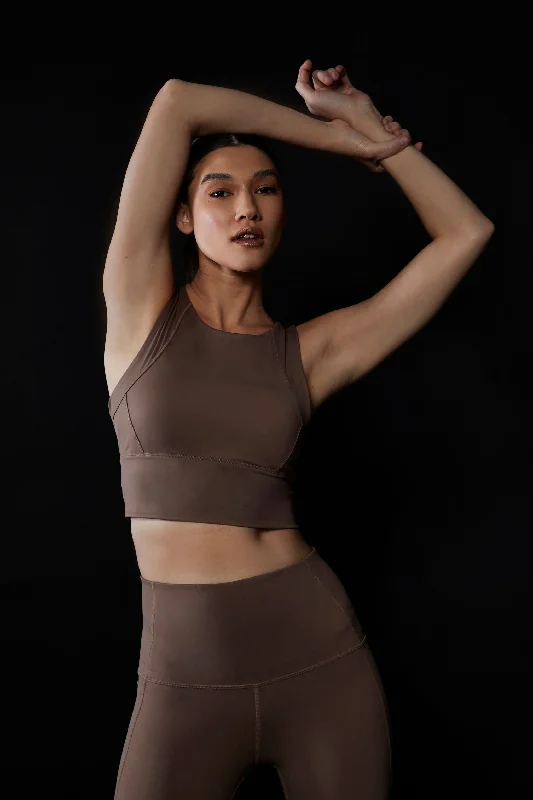 Active Crop Top- Mocha- SIZE M Mesh Canvas Denim