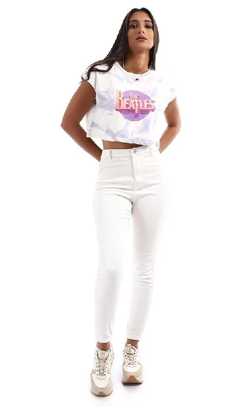 95631 The BeatlesPrinted Tie Dye Light Purple Crop Top Mesh Fabric Canvas Fabric Denim Fabric