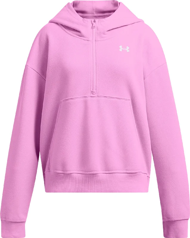 UA Rival Fleece Textured Half Zip Hoodie - Girls|-|Chandail à capuchon texturé à glissière UA Rival Fleece - Fille Hoodie with Mesh Breathable Sporty