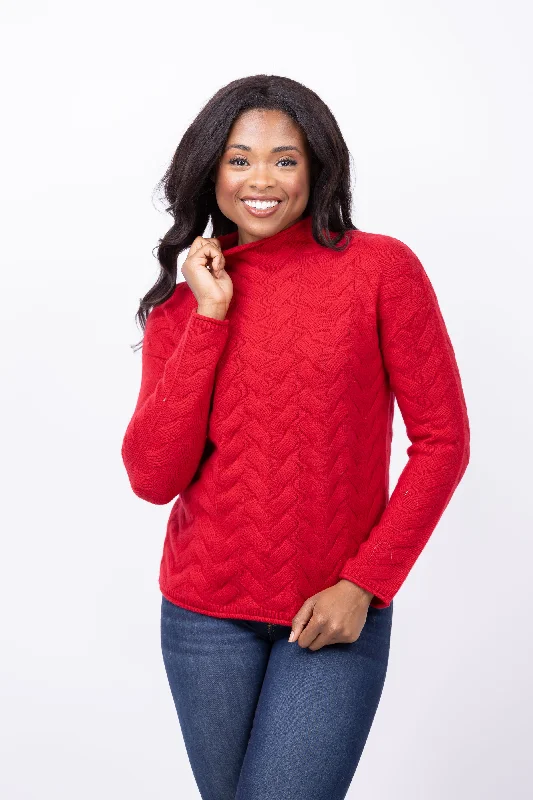 Tyler Boe Cashmere Basketweave Sweater in Red Admiral Houndstooth Herringbone Solid