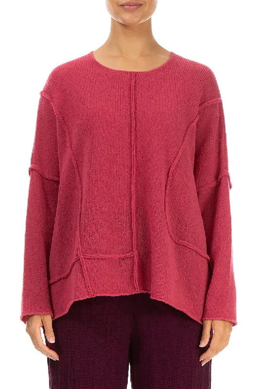 Exposed Seam Pink Punch Wool Sweater Elasticated Padded Insulated