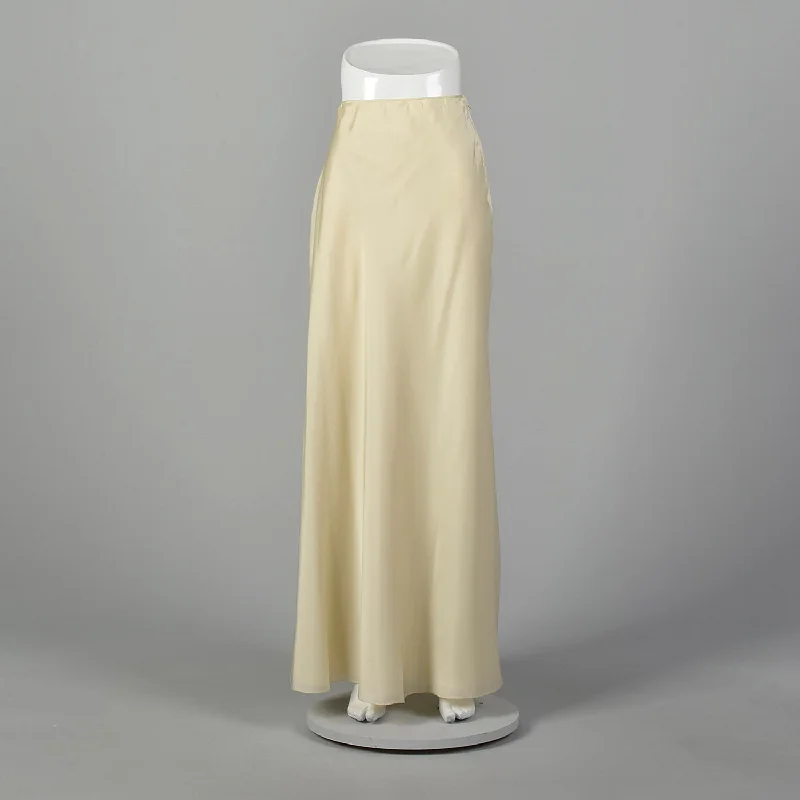 XS Mary McFadden 1990s White Ivory Maxi Skirt slim fit skirt