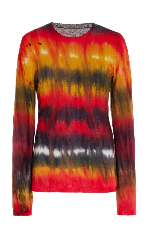 Miller Knit Sweater in Fire Tie Dye Cashmere Machine Wash Dry Clean Hand Wash