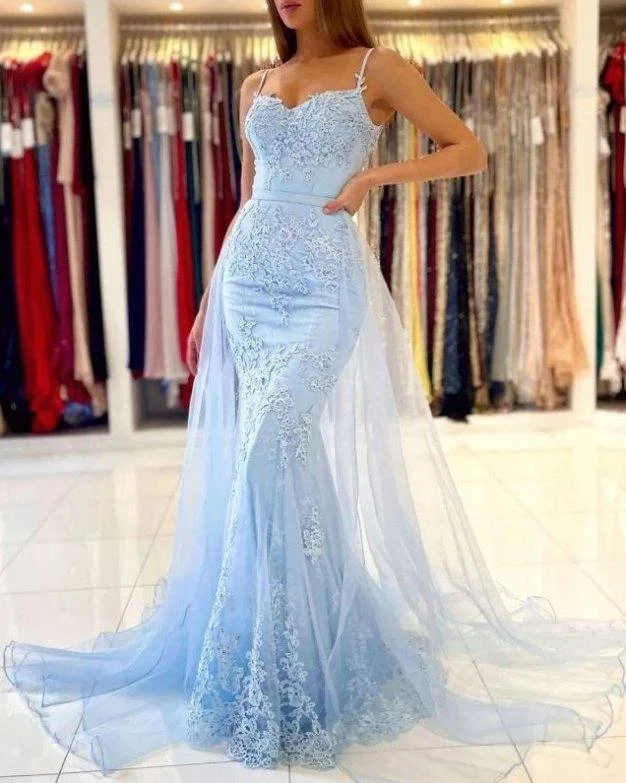 Sky Blue Evening Dresses Mermaid Spaghetti Straps Tulle Applique Long Turkey Dubai Saudi Arabic Evening Gown Prom Dresses Tunics Versatile functional Sky Blue Evening Dresses Mermaid Spaghetti Straps Tulle Applique Long Turkey Dubai Saudi Arabic Evening Gown Prom Dresses Tunics Versatile functional