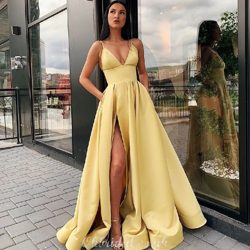 Different Colors A-line Satin Sleeveless Spaghetti Straps Slit Prom Dress, FC3758 Tunics Wedding white Different Colors A-line Satin Sleeveless Spaghetti Straps Slit Prom Dress, FC3758 Tunics Wedding white