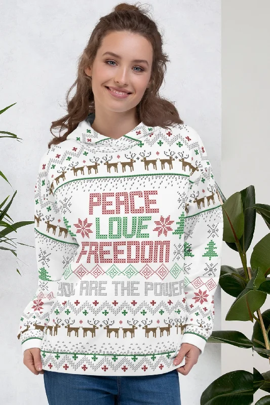 Peace Love and Freedom Ugly Christmas Sweater Unisex Hoodie Thin Thick Dense