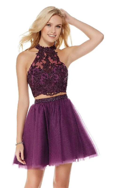 Alyce Paris - Two Piece Crop Top Lace Tulle A-Line Short Dress 3803SC Mesh Canvas Denim