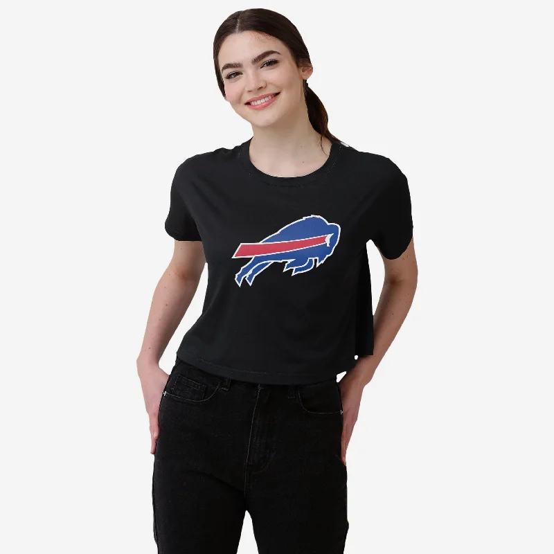 Buffalo Bills Womens Black Big Logo Crop Top Print Jacquard Patchwork