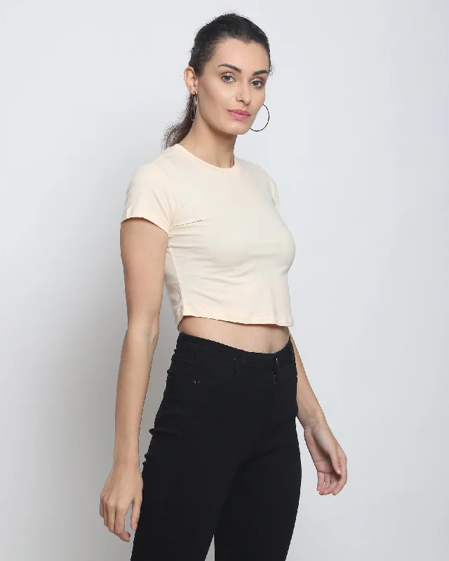 Crop Top: Solid Pale Ivory Wool Fabric Cashmere Fabric Tweed Fabric